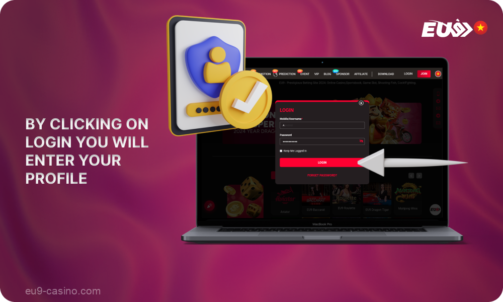 Login to your Eu9 account by clicking on the login button